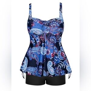 Rivelino Paisley Plus Size Tummy Control Swimsuits Tankini Shorts Swimwear